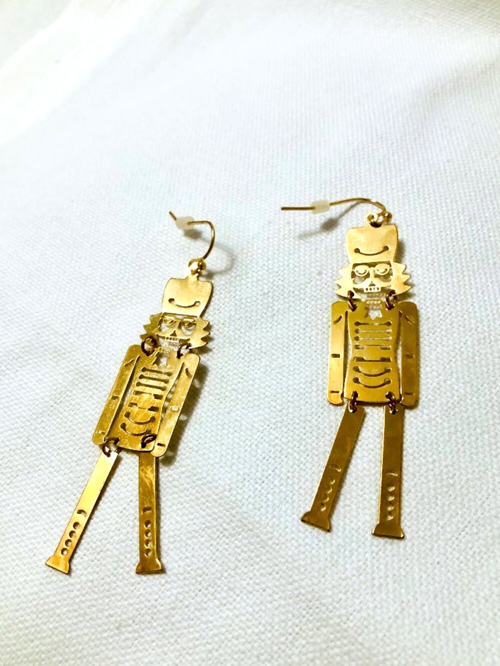 Nutcracker Earrings in Gold Tone Brass Christmas Jewelry Holiday Fashion